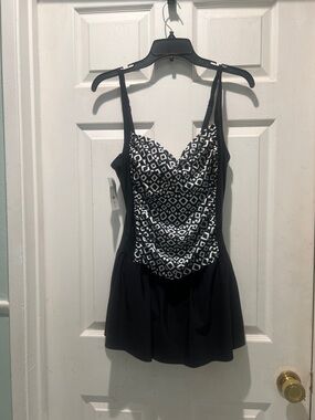 Black Swim Dress with Geometric Black & White Bust NWT.